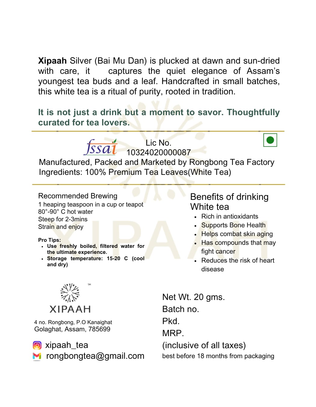 Exotic Assam White Tea - Xipaah Silver